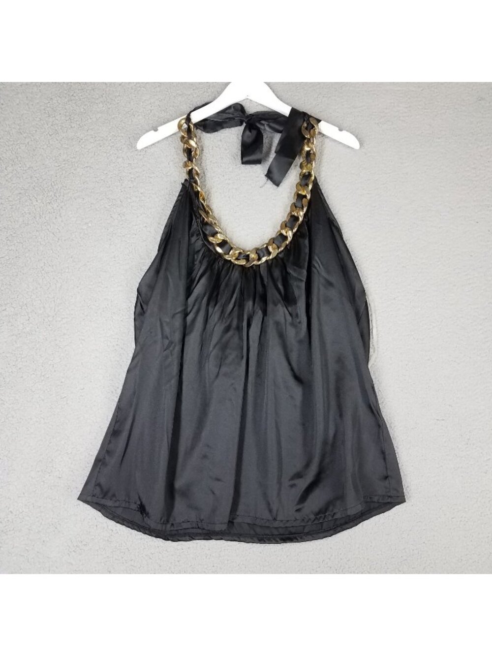 NEW Torrid Halter Top WOmen's 3/ 3X Chunky Gold Chain Link Satin Rock Goth Black
